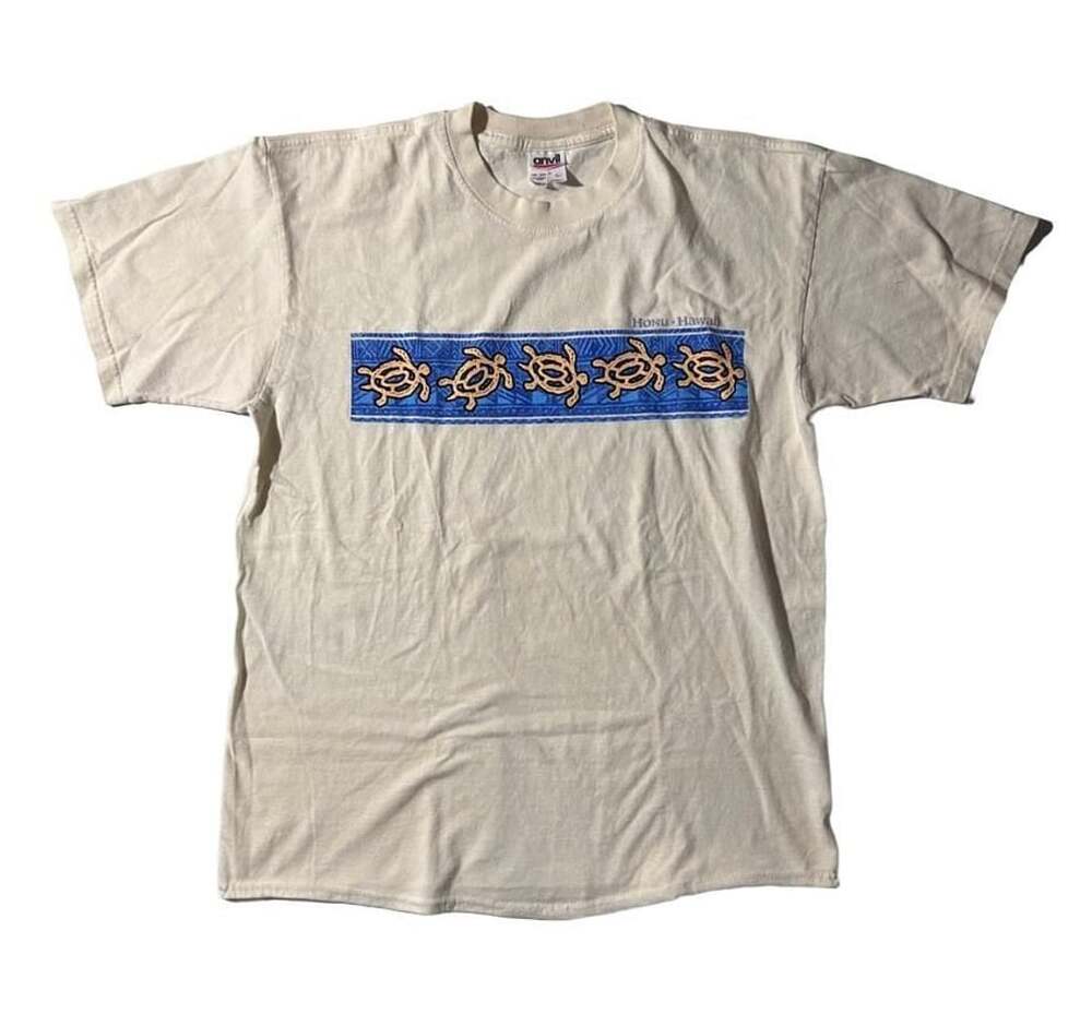 Vintage 90s Anvil Honu Hawaii Turtle Graphic T-Shirt Off-White Size L
